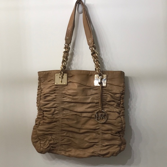 MICHAEL KORS Authentic Brown Ruched Tote Bag